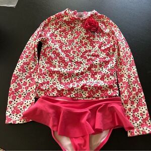Janie and Jack Swim Set Two Piece Girls 5 Pink Floral Rashguard and Bottoms